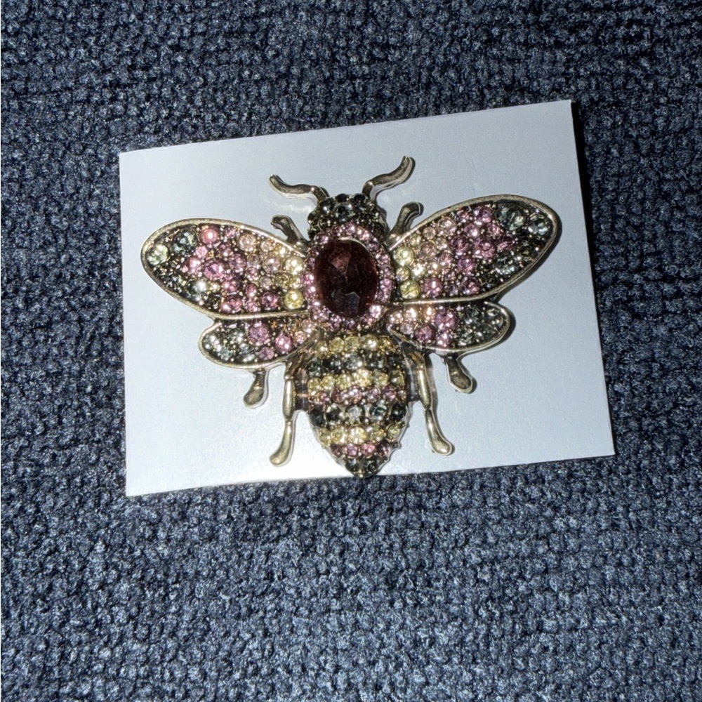 Sparkling Bee Brooch with Pink and Yellow Crystals